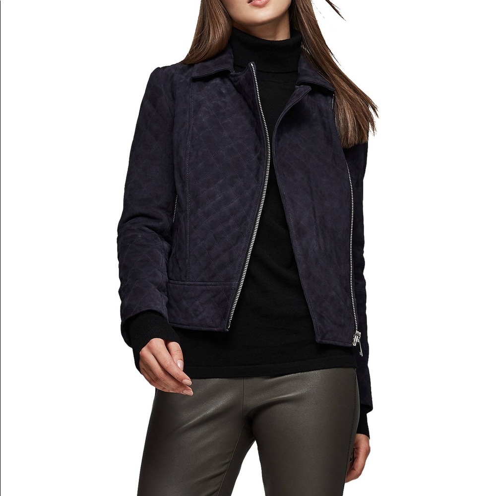 Reiss Amie Quilted Suede Biker Jacket